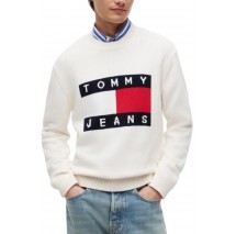TOMMY JEANS REG FLAG SWEATER CNCK ΠΛΕΚΤΗ ΜΠΛΟΥΖΑ ΑΝΔΡΙΚΗ OFF WHITE