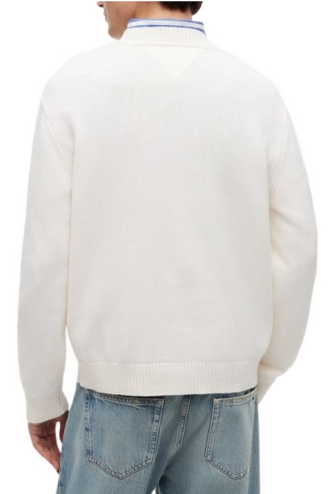 TOMMY JEANS REG FLAG SWEATER CNCK ΠΛΕΚΤΗ ΜΠΛΟΥΖΑ ΑΝΔΡΙΚΗ OFF WHITE