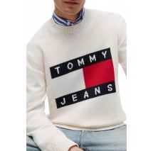 TOMMY JEANS REG FLAG SWEATER CNCK ΠΛΕΚΤΗ ΜΠΛΟΥΖΑ ΑΝΔΡΙΚΗ OFF WHITE