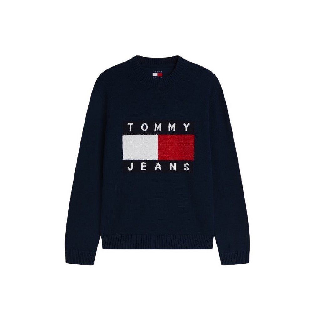 TOMMY JEANS REG FLAG SWEATER CNCK ΠΛΕΚΤΗ ΜΠΛΟΥΖΑ ΑΝΔΡΙΚΗ NAVY