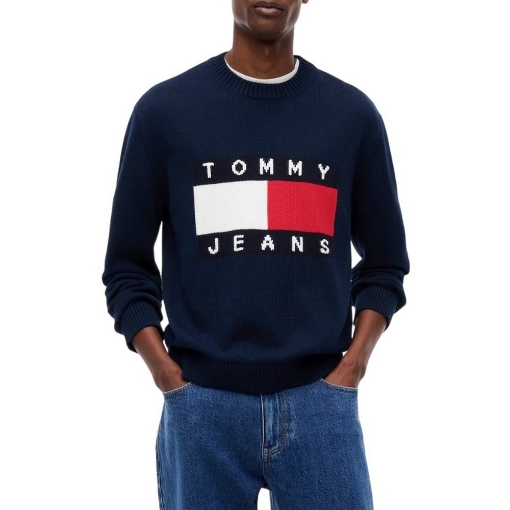 TOMMY JEANS REG FLAG SWEATER CNCK ΠΛΕΚΤΗ ΜΠΛΟΥΖΑ ΑΝΔΡΙΚΗ NAVY