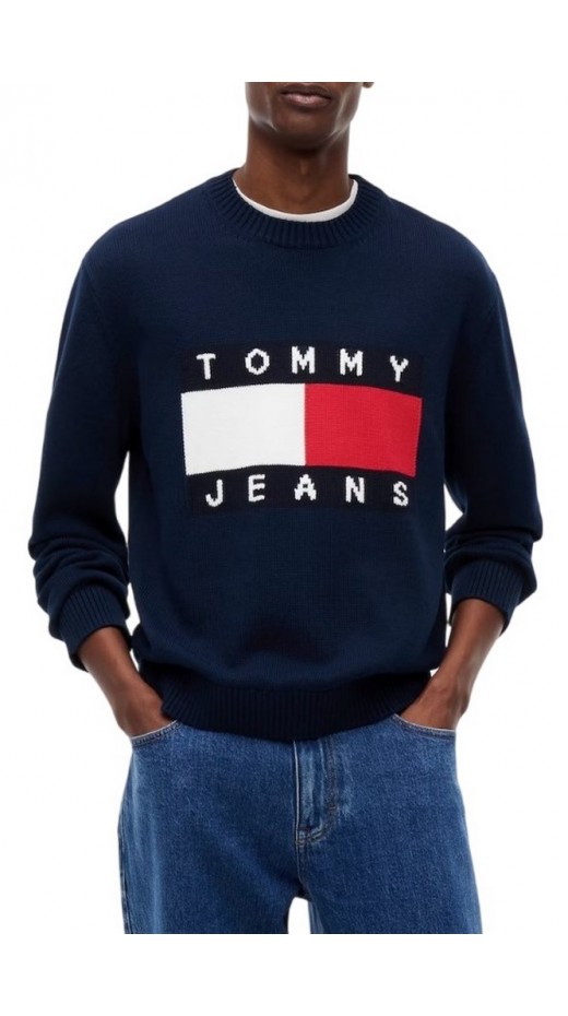 TOMMY JEANS REG FLAG SWEATER CNCK ΠΛΕΚΤΗ ΜΠΛΟΥΖΑ ΑΝΔΡΙΚΗ NAVY