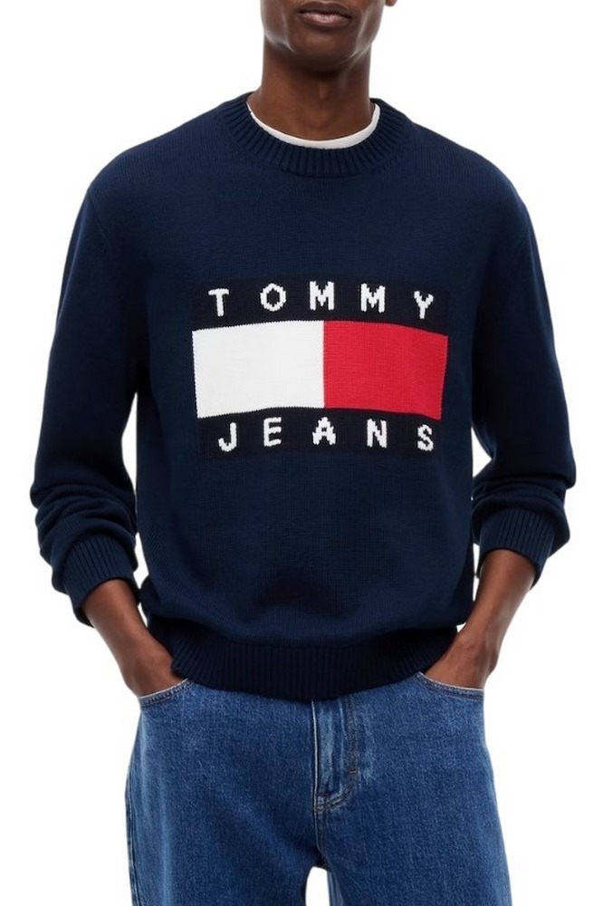 TOMMY JEANS REG FLAG SWEATER CNCK ΠΛΕΚΤΗ ΜΠΛΟΥΖΑ ΑΝΔΡΙΚΗ NAVY