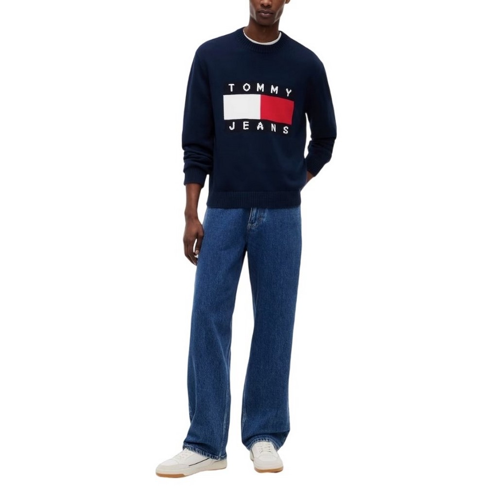 TOMMY JEANS REG FLAG SWEATER CNCK ΠΛΕΚΤΗ ΜΠΛΟΥΖΑ ΑΝΔΡΙΚΗ NAVY