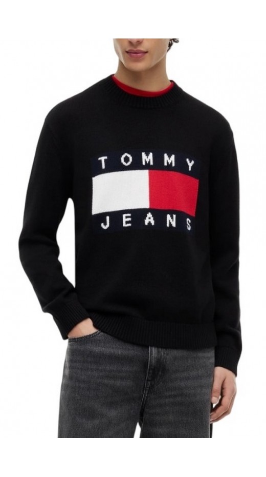 TOMMY JEANS REG FLAG SWEATER CNCK ΠΛΕΚΤΗ ΜΠΛΟΥΖΑ ΑΝΔΡΙΚΗ BLACK