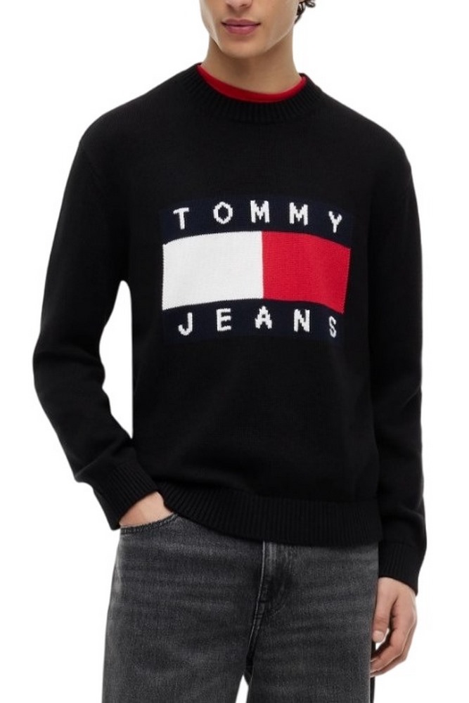 TOMMY JEANS REG FLAG SWEATER CNCK ΠΛΕΚΤΗ ΜΠΛΟΥΖΑ ΑΝΔΡΙΚΗ BLACK