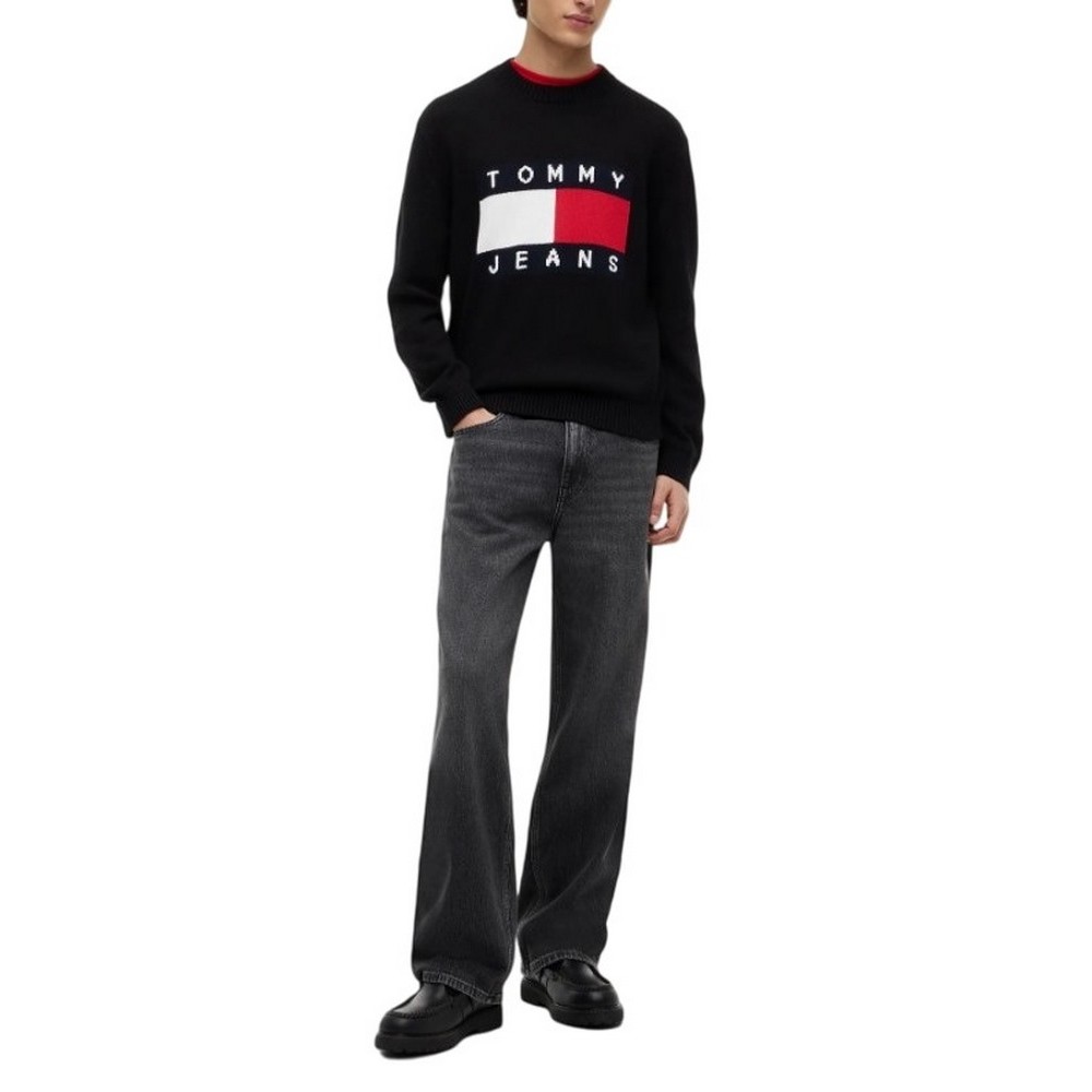 TOMMY JEANS REG FLAG SWEATER CNCK ΠΛΕΚΤΗ ΜΠΛΟΥΖΑ ΑΝΔΡΙΚΗ BLACK