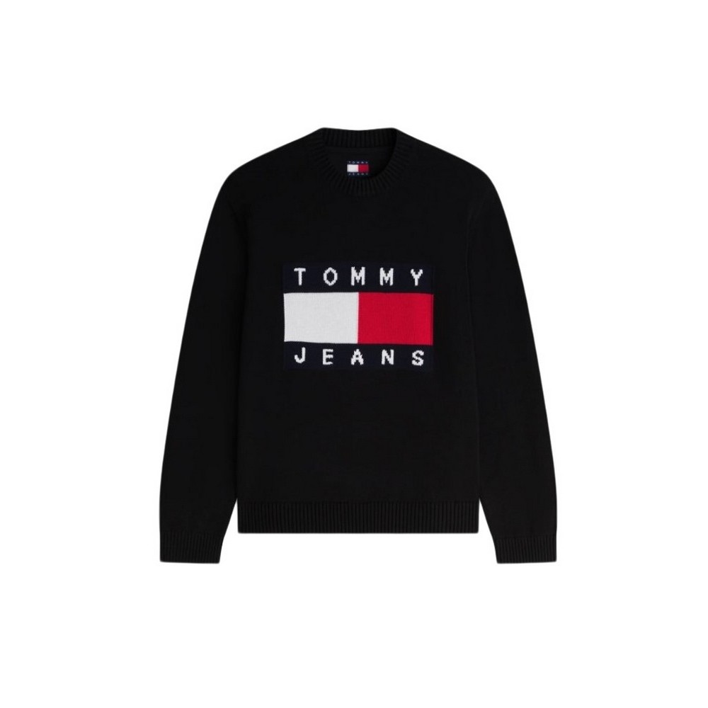 TOMMY JEANS REG FLAG SWEATER CNCK ΠΛΕΚΤΗ ΜΠΛΟΥΖΑ ΑΝΔΡΙΚΗ BLACK