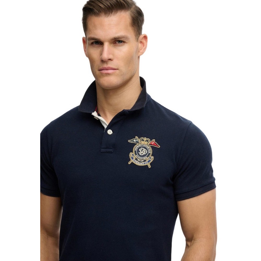 SUPERDRY D2 CREST POLO T-SHIRT ΜΠΛΟΥΖΑ ΑΝΔΡΙΚΗ DARK NAVY