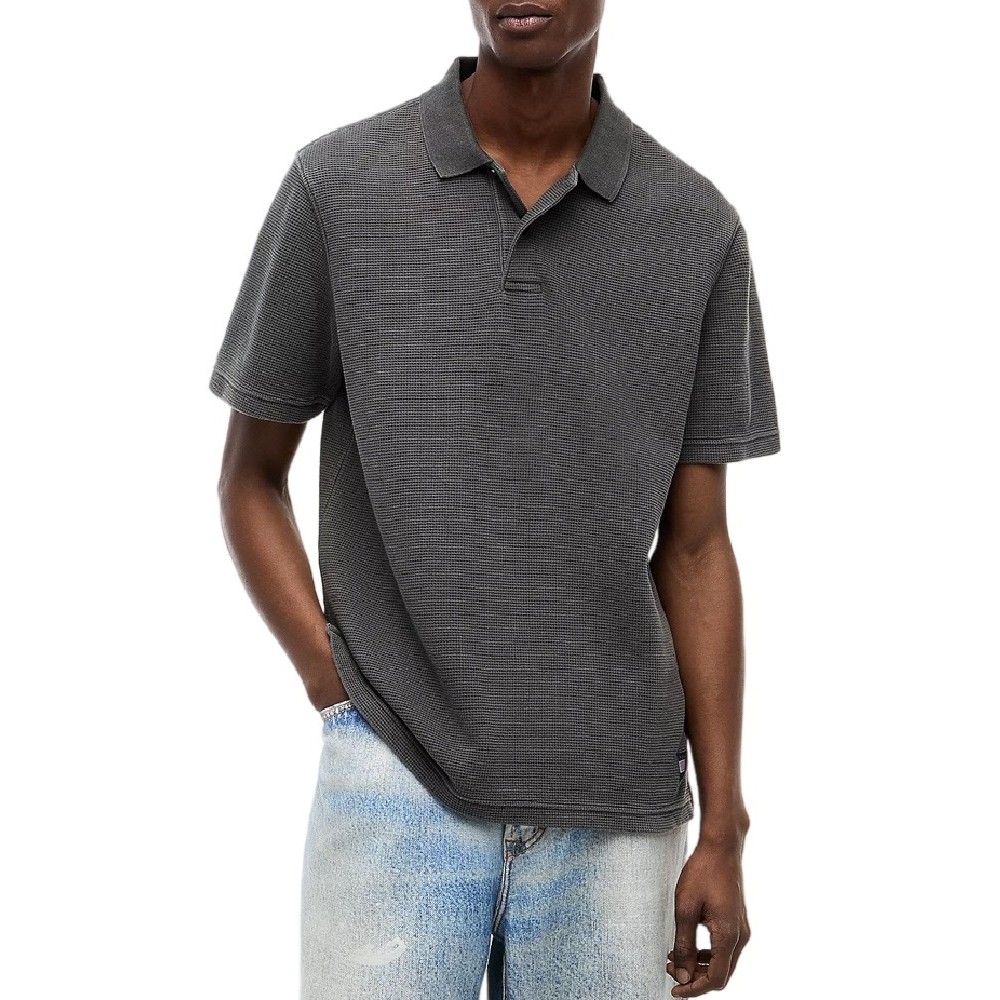 TOMMY JEANS  REG WASHED WAFFLE POLO T-SHIRT ΜΠΛΟΥΖΑ ΑΝΔΡΙΚΗ WASHED BLACK