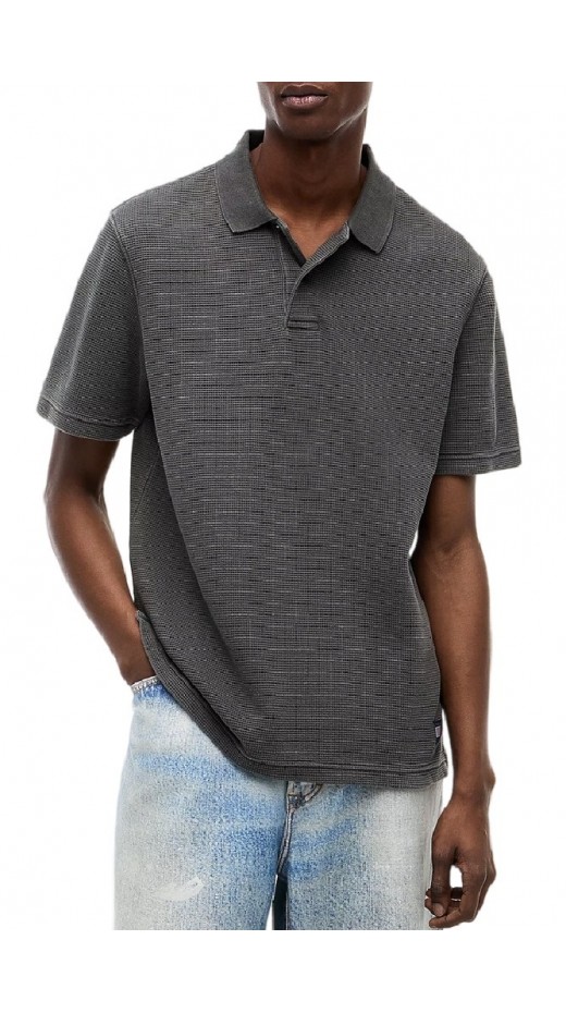 TOMMY JEANS  REG WASHED WAFFLE POLO T-SHIRT ΜΠΛΟΥΖΑ ΑΝΔΡΙΚΗ WASHED BLACK