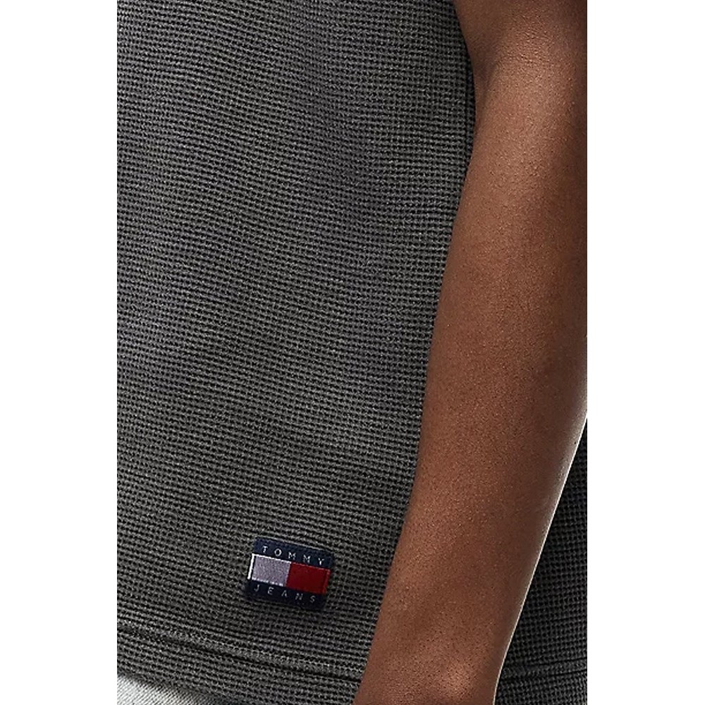 TOMMY JEANS  REG WASHED WAFFLE POLO T-SHIRT ΜΠΛΟΥΖΑ ΑΝΔΡΙΚΗ WASHED BLACK