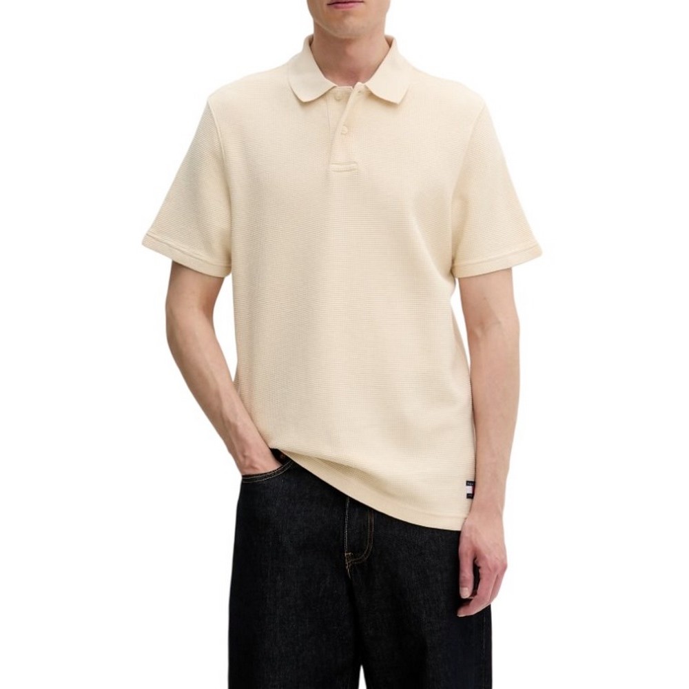 TOMMY JEANS  REG WASHED WAFFLE POLO T-SHIRT ΜΠΛΟΥΖΑ ΑΝΔΡΙΚΗ BEIGE
