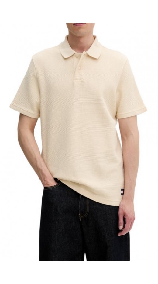 TOMMY JEANS  REG WASHED WAFFLE POLO T-SHIRT ΜΠΛΟΥΖΑ ΑΝΔΡΙΚΗ BEIGE