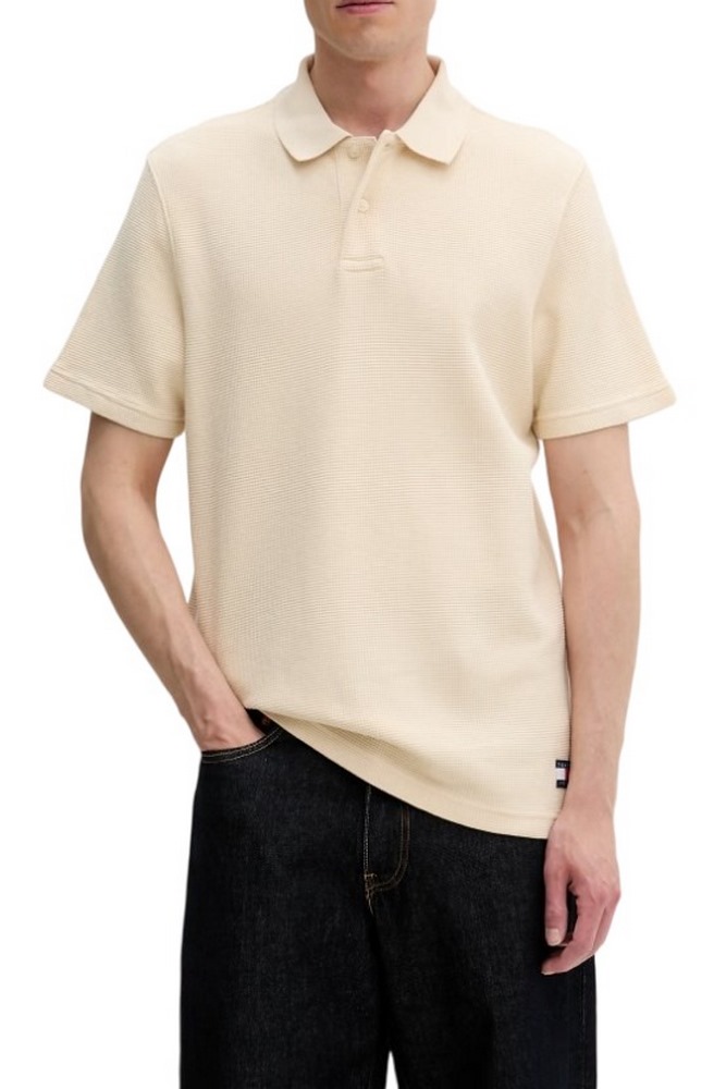 TOMMY JEANS  REG WASHED WAFFLE POLO T-SHIRT ΜΠΛΟΥΖΑ ΑΝΔΡΙΚΗ BEIGE