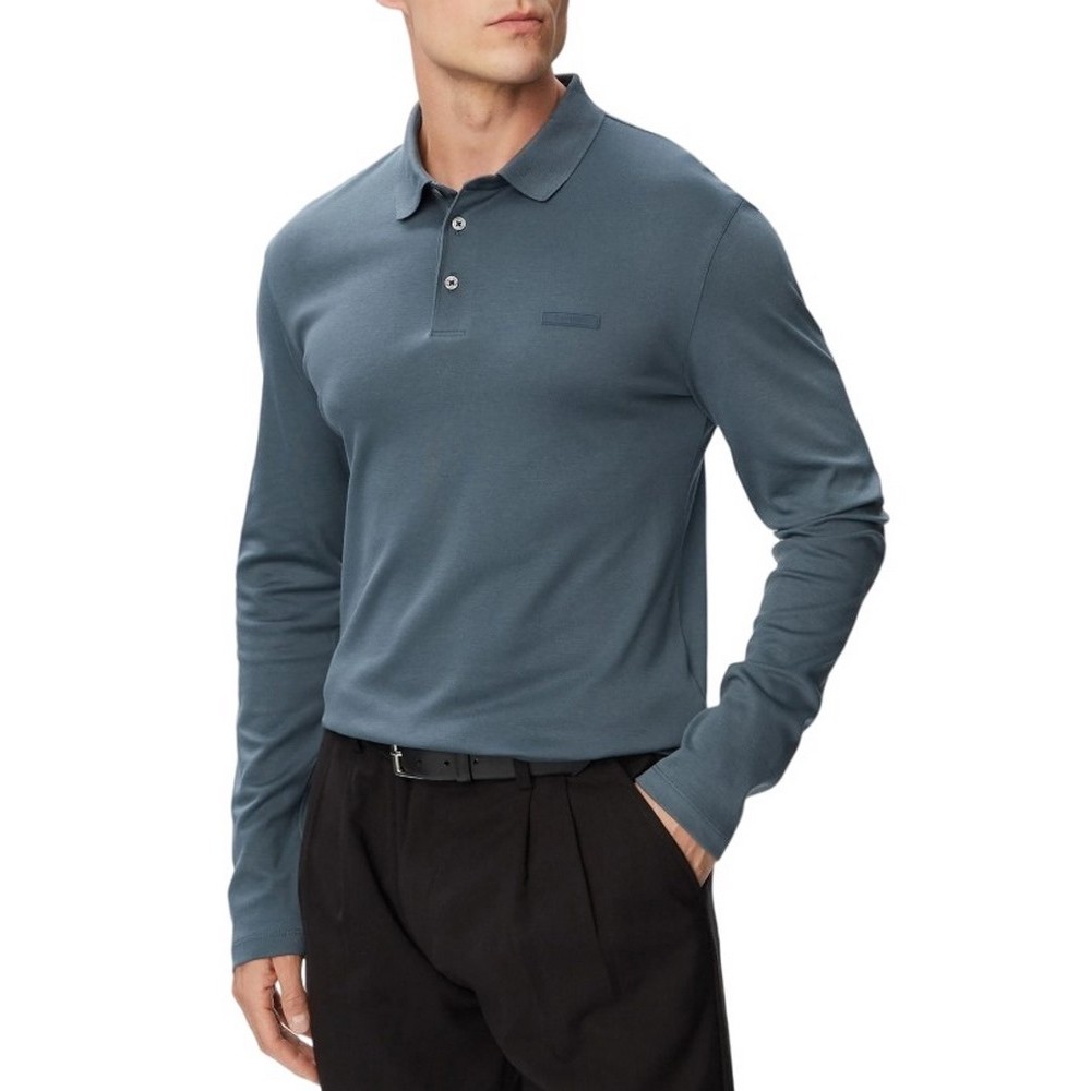 CALVIN KLEIN SLIM SUPIMA LOGO PATCH POLO T-SHIRT ΜΠΛΟΥΖΑ ΑΝΔΡΙΚΗ BLUE GREY