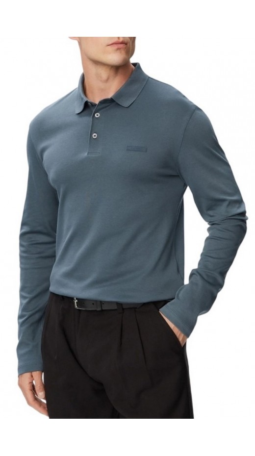 CALVIN KLEIN SLIM SUPIMA LOGO PATCH POLO T-SHIRT ΜΠΛΟΥΖΑ ΑΝΔΡΙΚΗ BLUE GREY