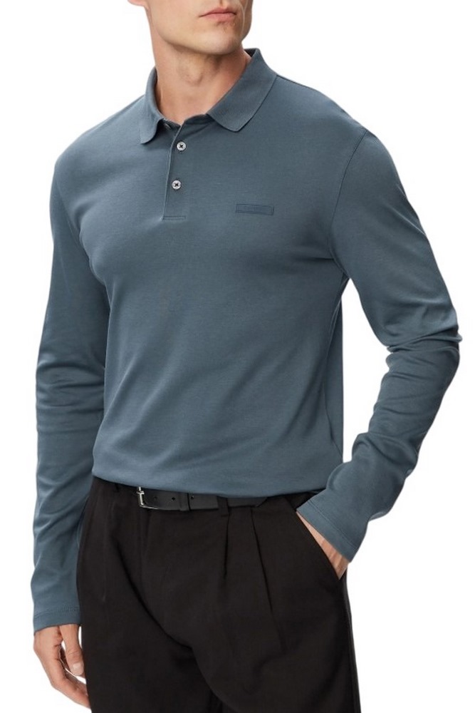 CALVIN KLEIN SLIM SUPIMA LOGO PATCH POLO T-SHIRT ΜΠΛΟΥΖΑ ΑΝΔΡΙΚΗ BLUE GREY