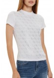 GUESS MOCK NECK ALL OVER 4G TEE T-SHIRT ΜΠΛΟΥΖΑ ΓΥΝΑΙΚΕΙΑ WHITE
