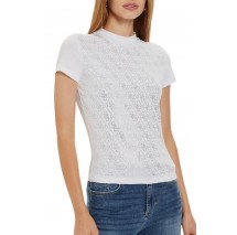 GUESS MOCK NECK ALL OVER 4G TEE T-SHIRT ΜΠΛΟΥΖΑ ΓΥΝΑΙΚΕΙΑ WHITE