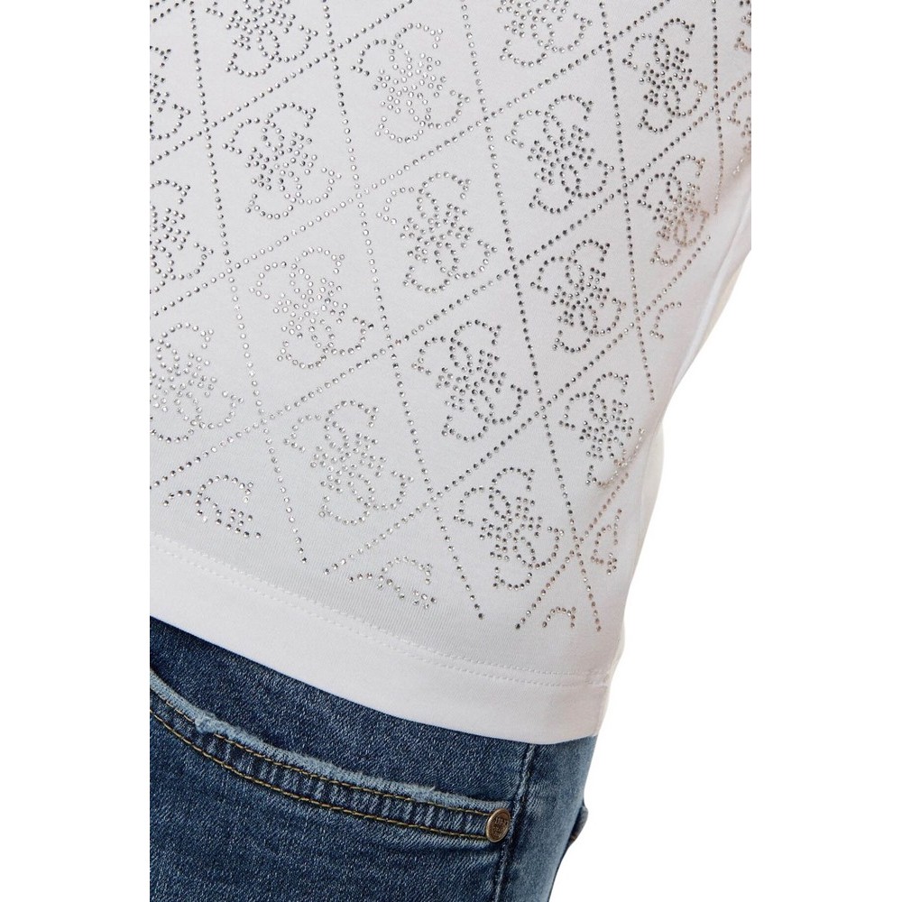 GUESS MOCK NECK ALL OVER 4G TEE T-SHIRT ΜΠΛΟΥΖΑ ΓΥΝΑΙΚΕΙΑ WHITE