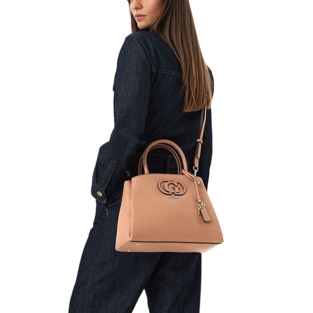 GUESS ISOLA 3 COMP SATCHEL ΤΣΑΝΤΑ ΓΥΝΑΙΚΕΙΑ BEIGE