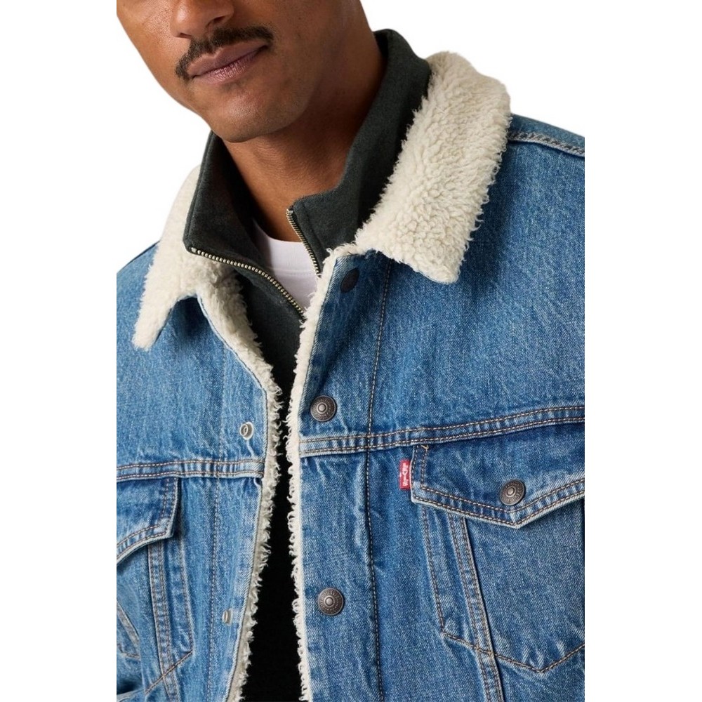 LEVIS TYPE 3 SHERPA TRUCKER WORN IN ΜΠΟΥΦΑΝ ΤΖΙΝ ΑΝΔΡΙΚΟ BLUΕ DENIM