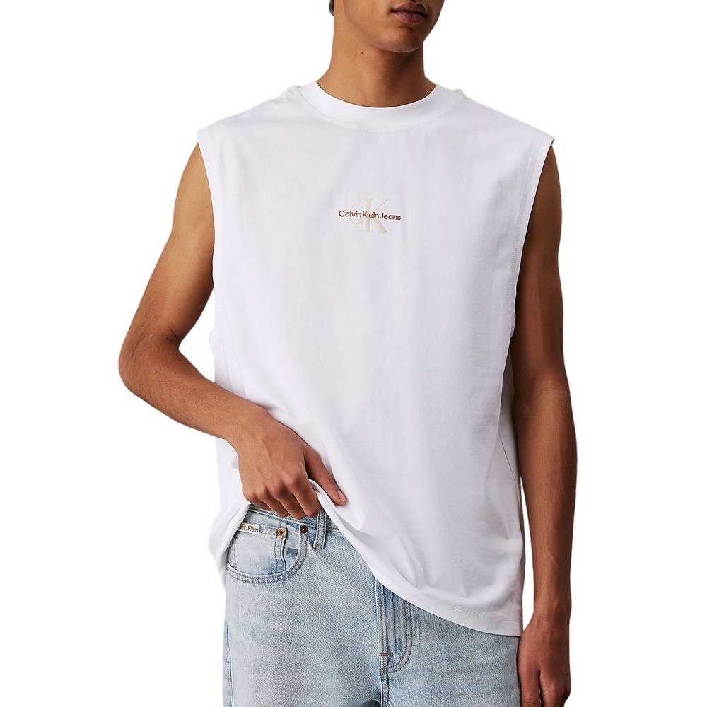 CALVIN KLEIN JEANS MONOLOGO SLEEVELESS TEE T-SHIRT ΜΠΛΟΥΖΑ ΑΝΔΡΙΚΗ BRIGHT WHITE