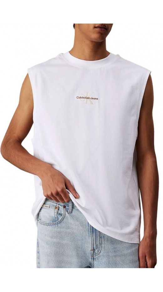 CALVIN KLEIN JEANS MONOLOGO SLEEVELESS TEE T-SHIRT ΜΠΛΟΥΖΑ ΑΝΔΡΙΚΗ BRIGHT WHITE