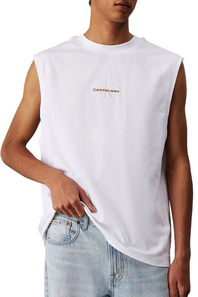CALVIN KLEIN JEANS MONOLOGO SLEEVELESS TEE T-SHIRT ΜΠΛΟΥΖΑ ΑΝΔΡΙΚΗ BRIGHT WHITE