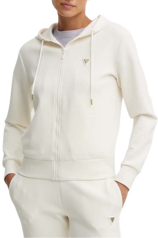 GUESS OLYMPE FULL ZIP HOODIE ΖΑΚΕΤΑ ΦΟΥΤΕΡ ΓΥΝΑΙΚΕΙΑ OFF WHITE