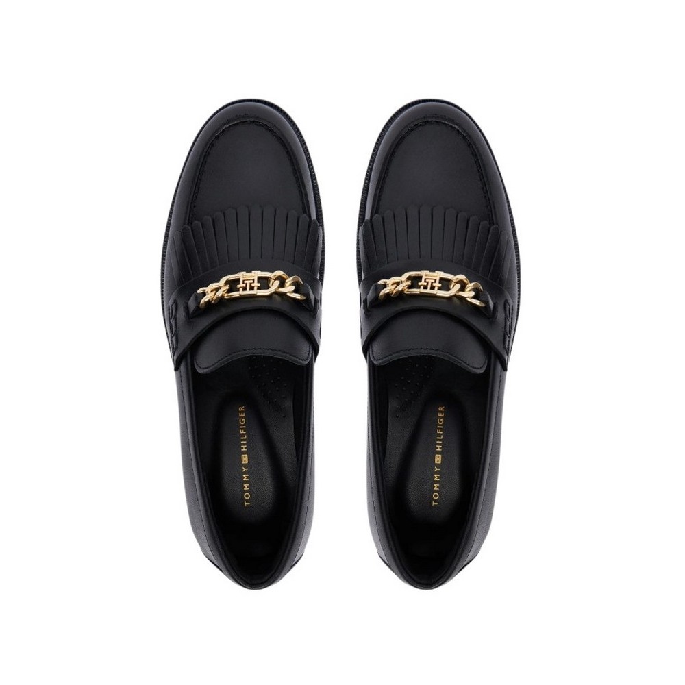 TOMMY HILFIGER CHAIN FRINGE LEATHER LOAFER ΠΑΠΟΥΤΣΙ ΓΥΝΑΙΚΕΙΟ BLACK
