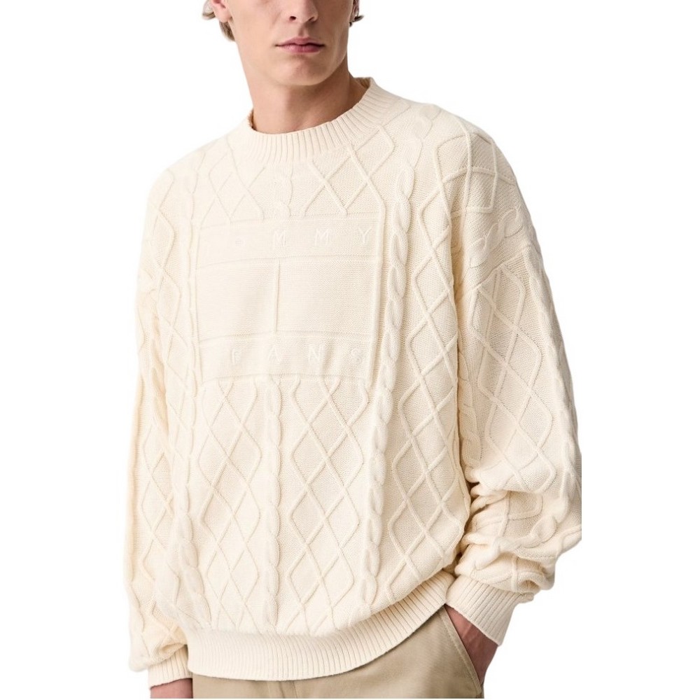 TOMMY JEANS RLX FLAG CABLE SWEATER EXT ΜΠΛΟΥΖΑ ΠΛΕΚΤΗ ΑΝΔΡΙΚΗ CREAMY WHITE