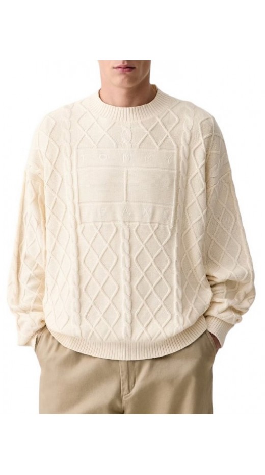 TOMMY JEANS RLX FLAG CABLE SWEATER EXT ΜΠΛΟΥΖΑ ΠΛΕΚΤΗ ΑΝΔΡΙΚΗ CREAMY WHITE