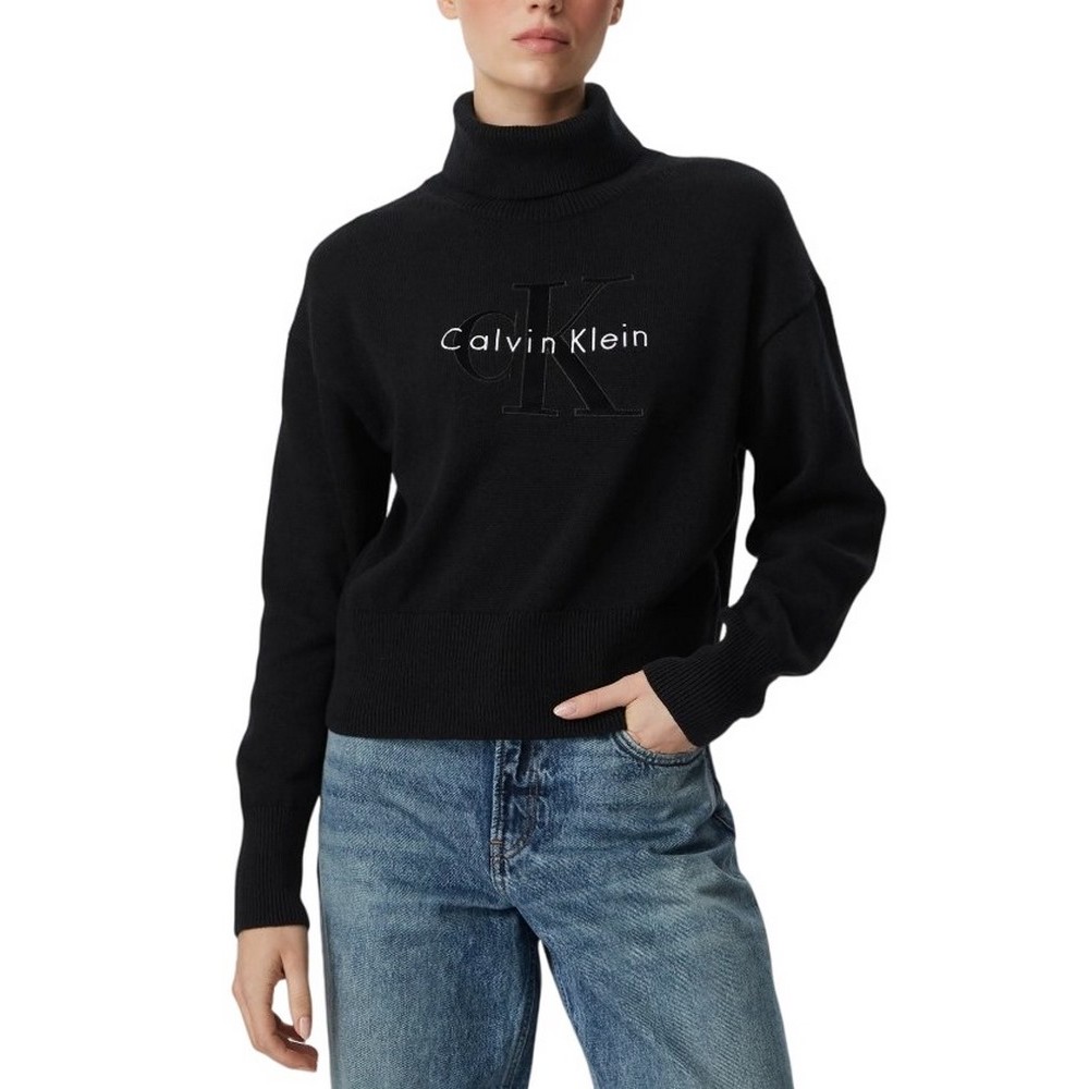 CALVIN KLEIN JEANS LS LOGO TNECK PULLOVER ΜΠΛΟΥΖΑ ΠΛΕΚΤΗ ΓΥΝΑΙΚΕΙΑ BLACK