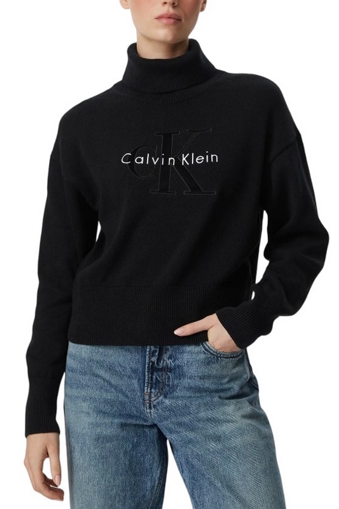CALVIN KLEIN JEANS LS LOGO TNECK PULLOVER ΜΠΛΟΥΖΑ ΠΛΕΚΤΗ ΓΥΝΑΙΚΕΙΑ BLACK