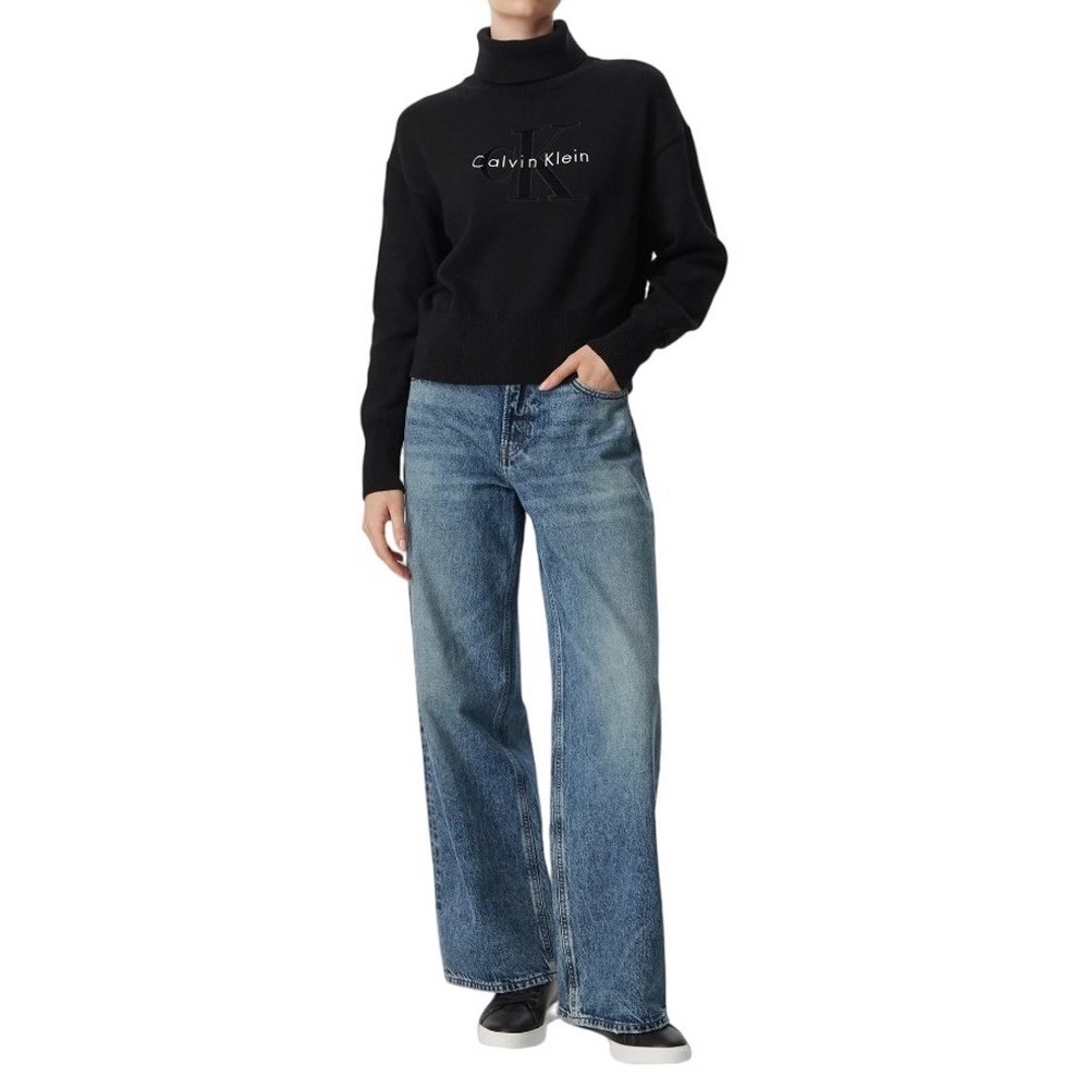CALVIN KLEIN JEANS LS LOGO TNECK PULLOVER ΜΠΛΟΥΖΑ ΠΛΕΚΤΗ ΓΥΝΑΙΚΕΙΑ BLACK