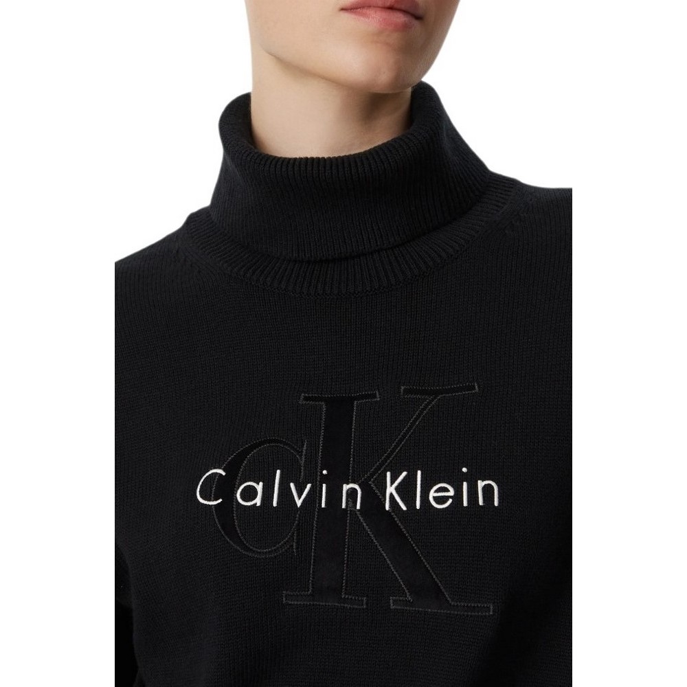 CALVIN KLEIN JEANS LS LOGO TNECK PULLOVER ΜΠΛΟΥΖΑ ΠΛΕΚΤΗ ΓΥΝΑΙΚΕΙΑ BLACK