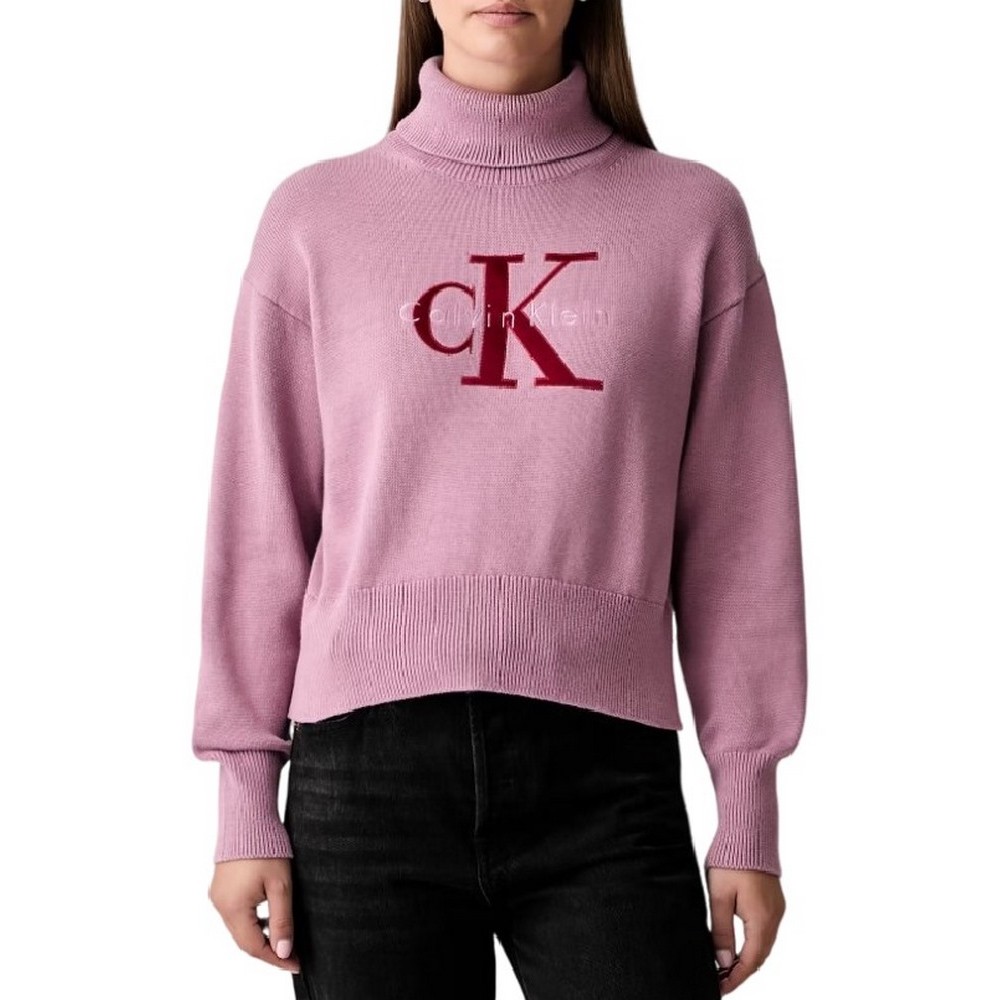 CALVIN KLEIN JEANS LS LOGO TNECK PULLOVER ΜΠΛΟΥΖΑ ΠΛΕΚΤΗ ΓΥΝΑΙΚΕΙΑ DUSKY ORCHID