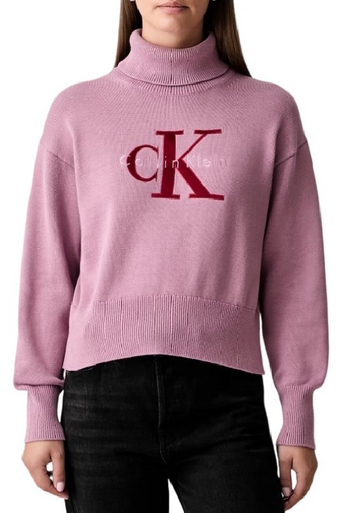 CALVIN KLEIN JEANS LS LOGO TNECK PULLOVER ΜΠΛΟΥΖΑ ΠΛΕΚΤΗ ΓΥΝΑΙΚΕΙΑ DUSKY ORCHID