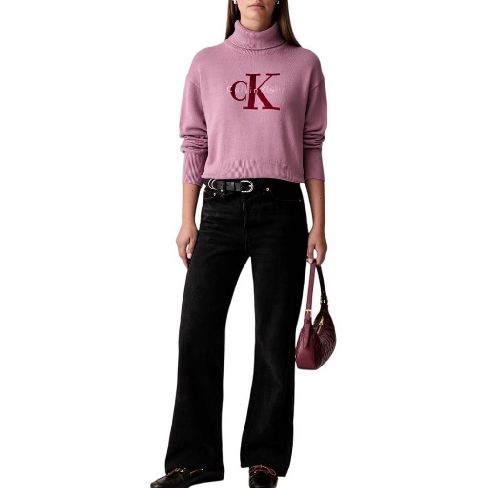 CALVIN KLEIN JEANS LS LOGO TNECK PULLOVER ΜΠΛΟΥΖΑ ΠΛΕΚΤΗ ΓΥΝΑΙΚΕΙΑ DUSKY ORCHID