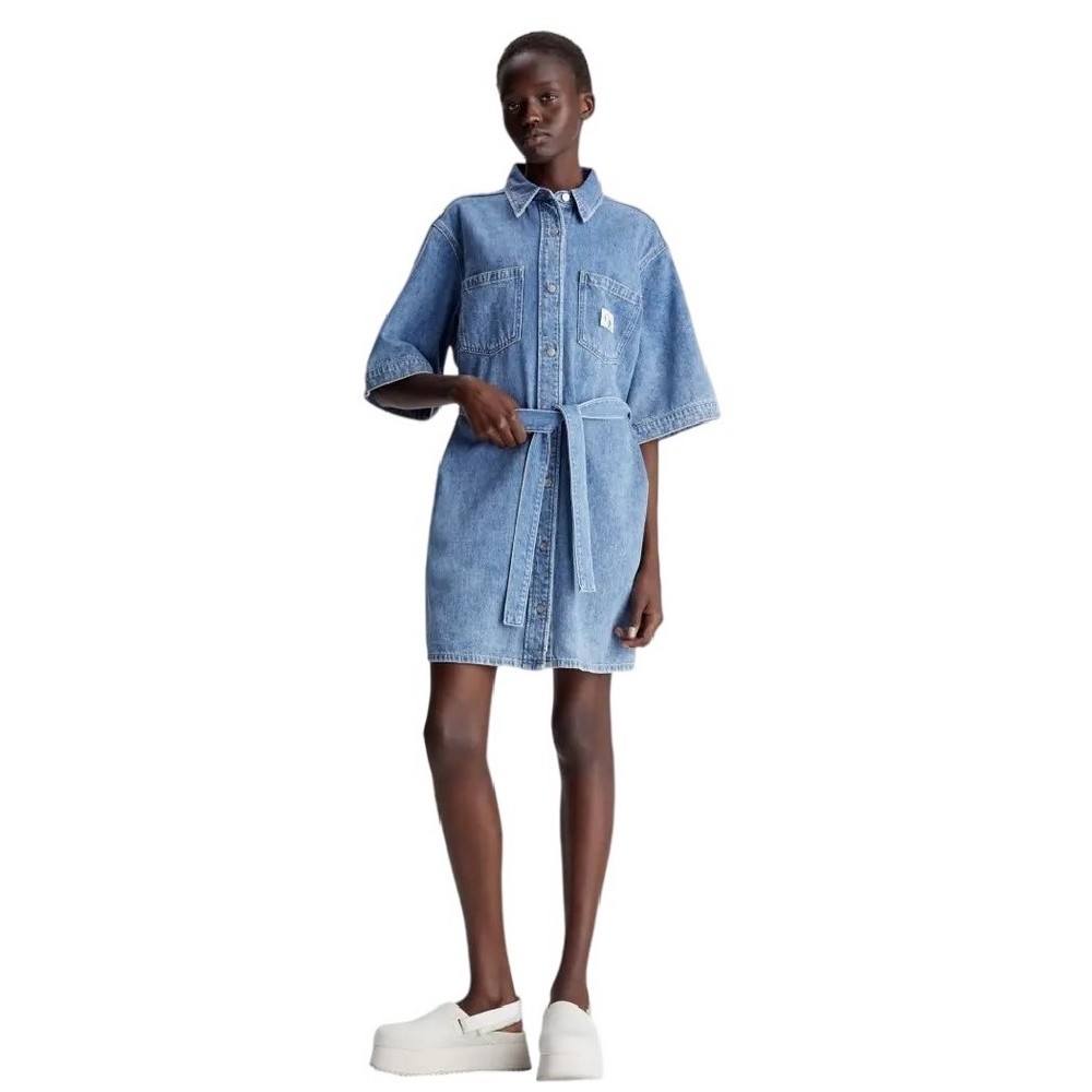 CALVIN KLEIN JEANS BOXY BELTED SHIRT DRESS ΦΟΡΕΜΑ ΓΥΝΑΙΚΕΙΟ DENIM LIGHT