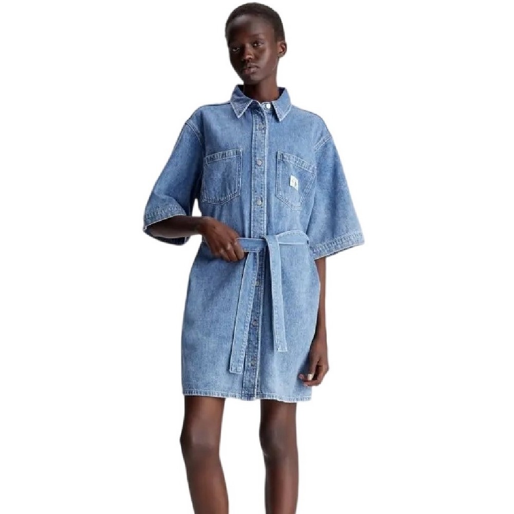 CALVIN KLEIN JEANS BOXY BELTED SHIRT DRESS ΦΟΡΕΜΑ ΓΥΝΑΙΚΕΙΟ DENIM LIGHT