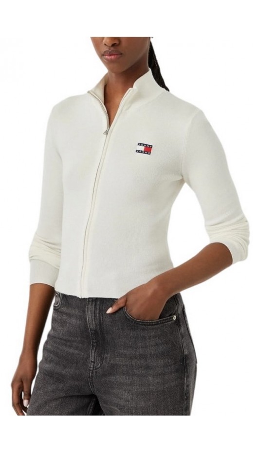 TOMMY JEANS ZIP HIGH NECK CARDIGAN EXT ΖΑΚΕΤΑ ΓΥΝΑΙΚΕΙΑ OFF WHITE