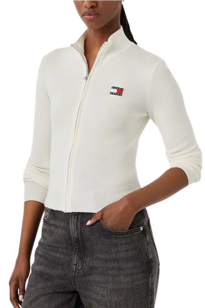 TOMMY JEANS ZIP HIGH NECK CARDIGAN EXT ΖΑΚΕΤΑ ΓΥΝΑΙΚΕΙΑ OFF WHITE