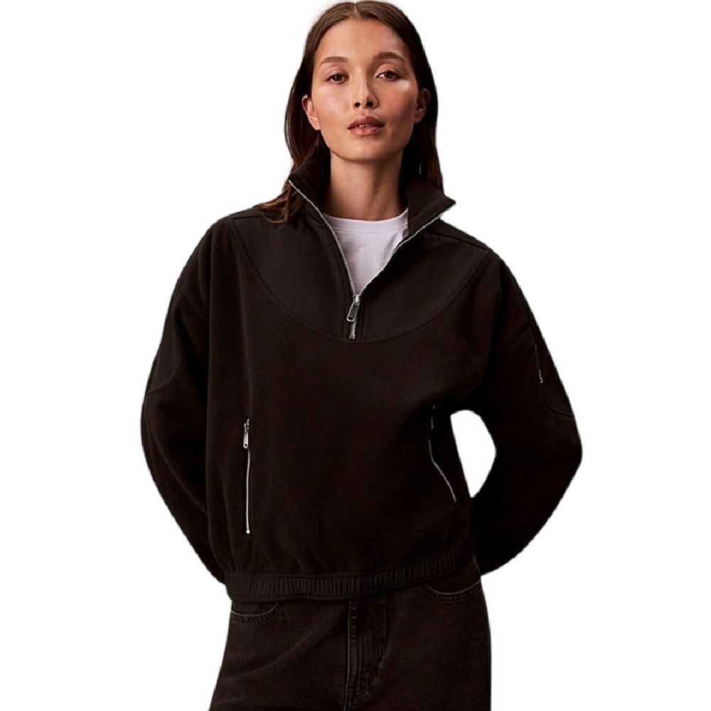 CALVIN KLEIN 1/4 ZIP MIXED MEDIA POLAR FLEECE ΜΠΛΟΥΖΑ ΓΥΝΑΙΚΕΙΑ BLACK