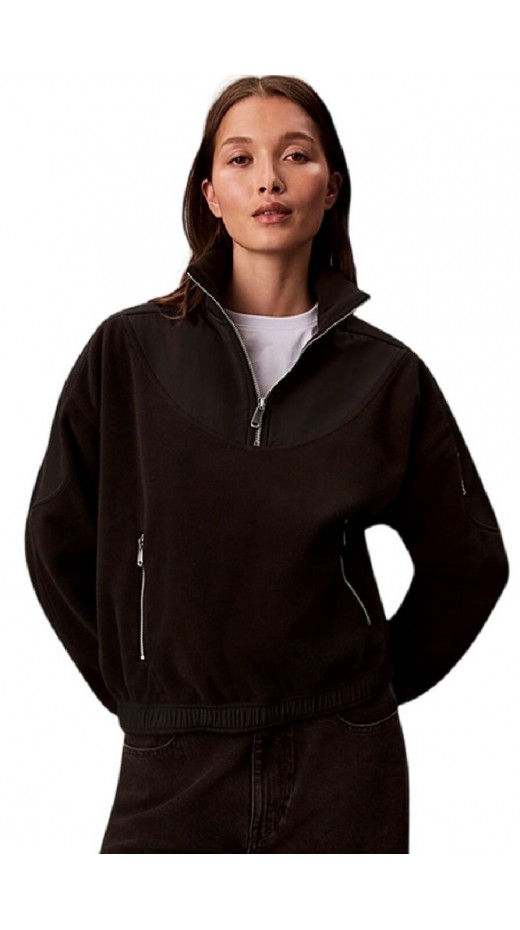 CALVIN KLEIN 1/4 ZIP MIXED MEDIA POLAR FLEECE ΜΠΛΟΥΖΑ ΓΥΝΑΙΚΕΙΑ BLACK