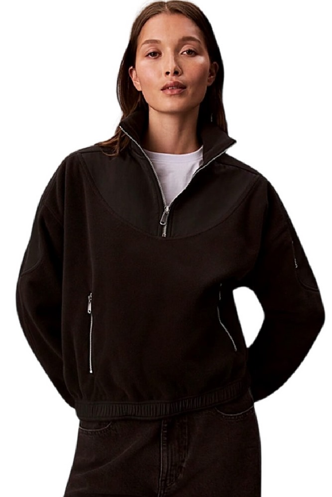 CALVIN KLEIN 1/4 ZIP MIXED MEDIA POLAR FLEECE ΜΠΛΟΥΖΑ ΓΥΝΑΙΚΕΙΑ BLACK