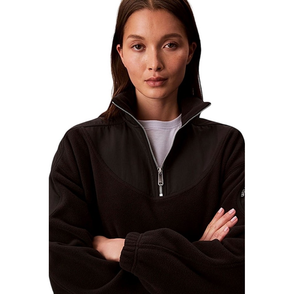 CALVIN KLEIN 1/4 ZIP MIXED MEDIA POLAR FLEECE ΜΠΛΟΥΖΑ ΓΥΝΑΙΚΕΙΑ BLACK