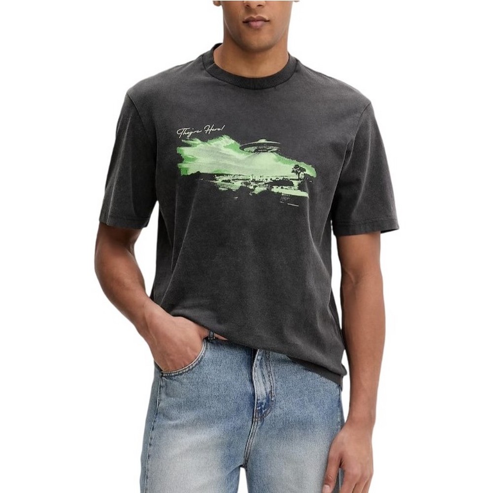 HUGO BOSS JERSEY NEXTRALIO T-SHIRT ΜΠΛΟΥΖΑ ΑΝΔΡΙΚΗ WASHED BLACK